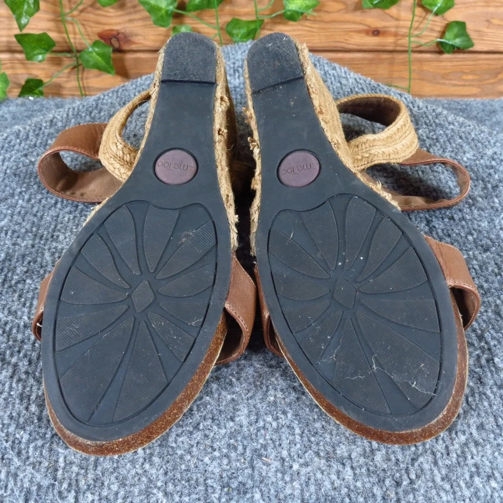 Me Too Knock Women Wedge Sandal Size 8M‎ Casual Summer Espadrille Brown Leather